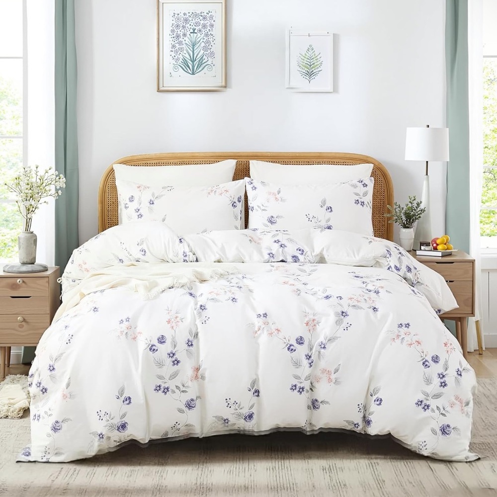 Cozaline 3Pc Botanical Floral King Size 100% Nature Cotton Duvet Cover Set